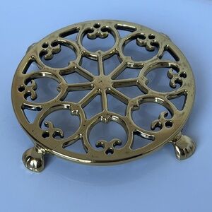 Vintage Baldwin Solid Brass Trivet Shelburne Museum Footed Hot Plate Ornate